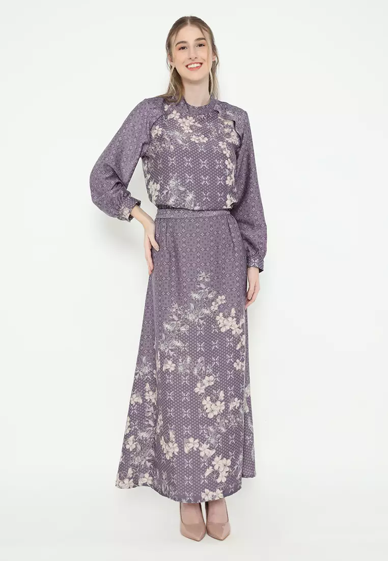 Skirt A-Line Purple Pattern Floral Etnik By Brilliant Girl Warna Ungu