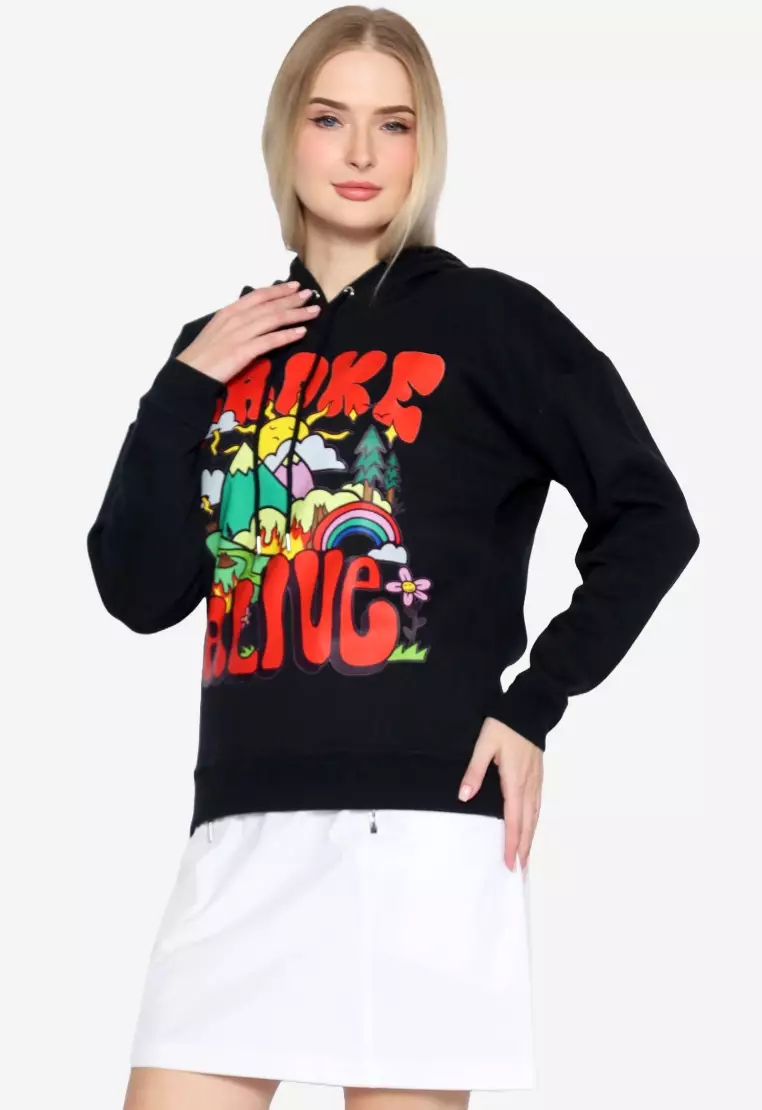 TONIQUE Hoodie Katun Wanita Hitam LEAH Women's Regular Fit Graphic Cotton Hoodie Black