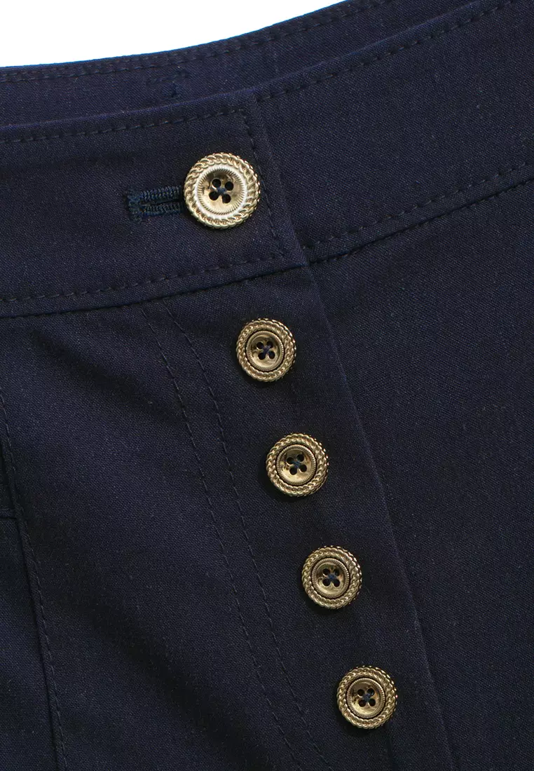 Pleated Wide Leg Navy Pants