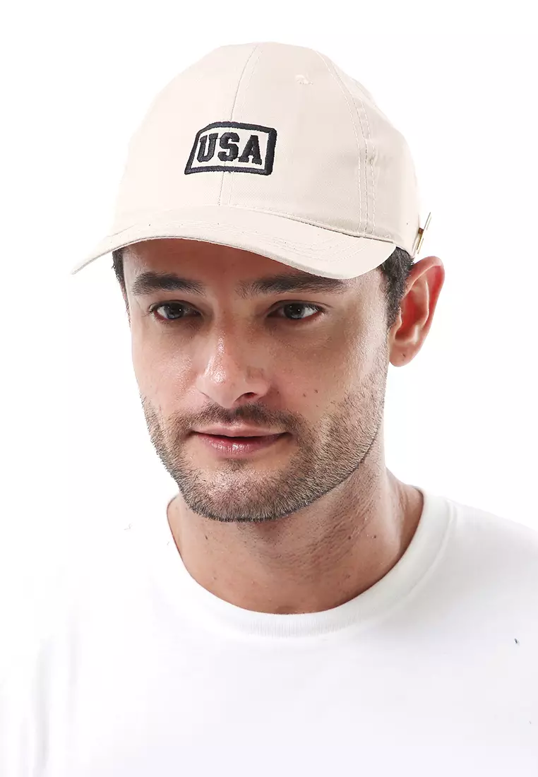 Maxton Topi Baseball Aksesoris Fashion Pria Flag Motive Resizable Strap Material Rafel ORIGINAL - Cream