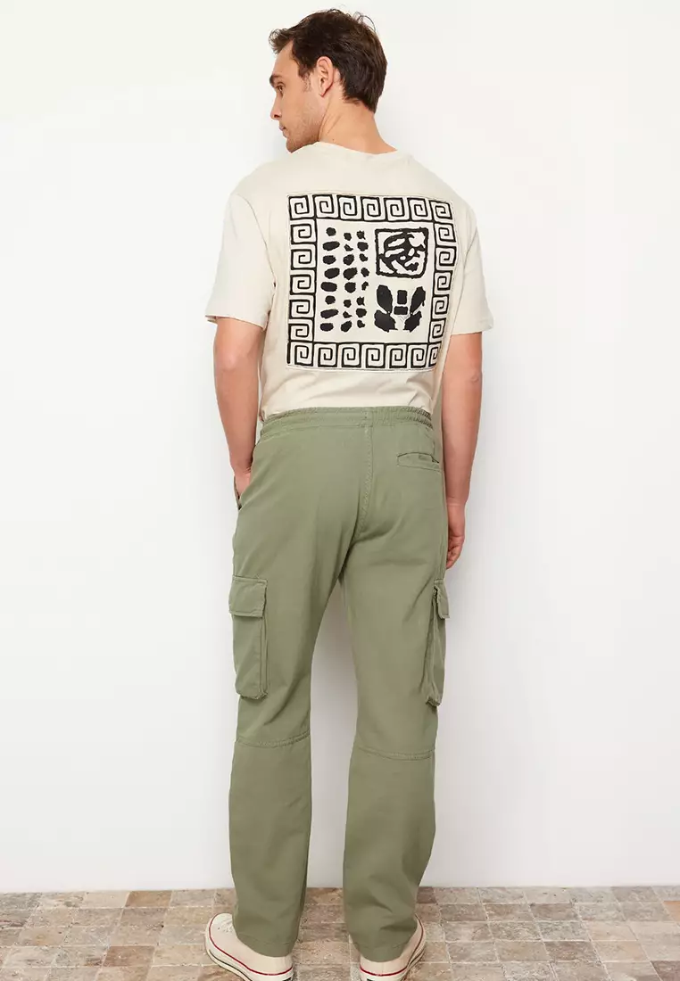 Light Khaki Unisex Regular Fit Elastic Waistband Cargo Pocket Trousers TMNSS24PL00003