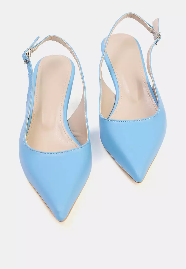 Baby Blue Patent Leather Pointed Toe Kitten Heels Women's Classic Heeled Shoes Takss25To00005