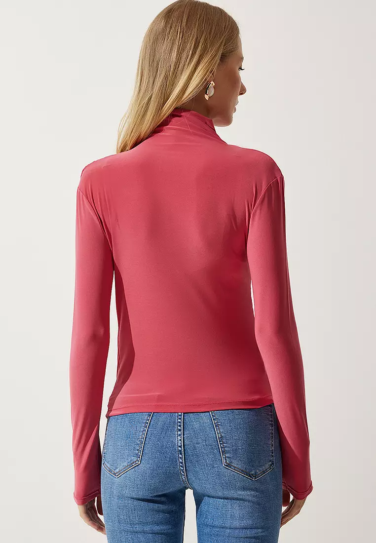 High Neck Ruched Blouse