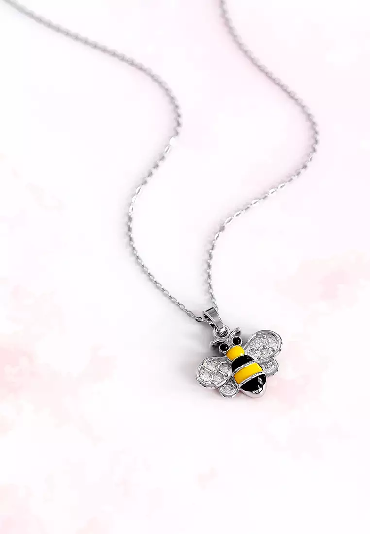 Bumblebee Crystal Necklace-White Gold/Clear
