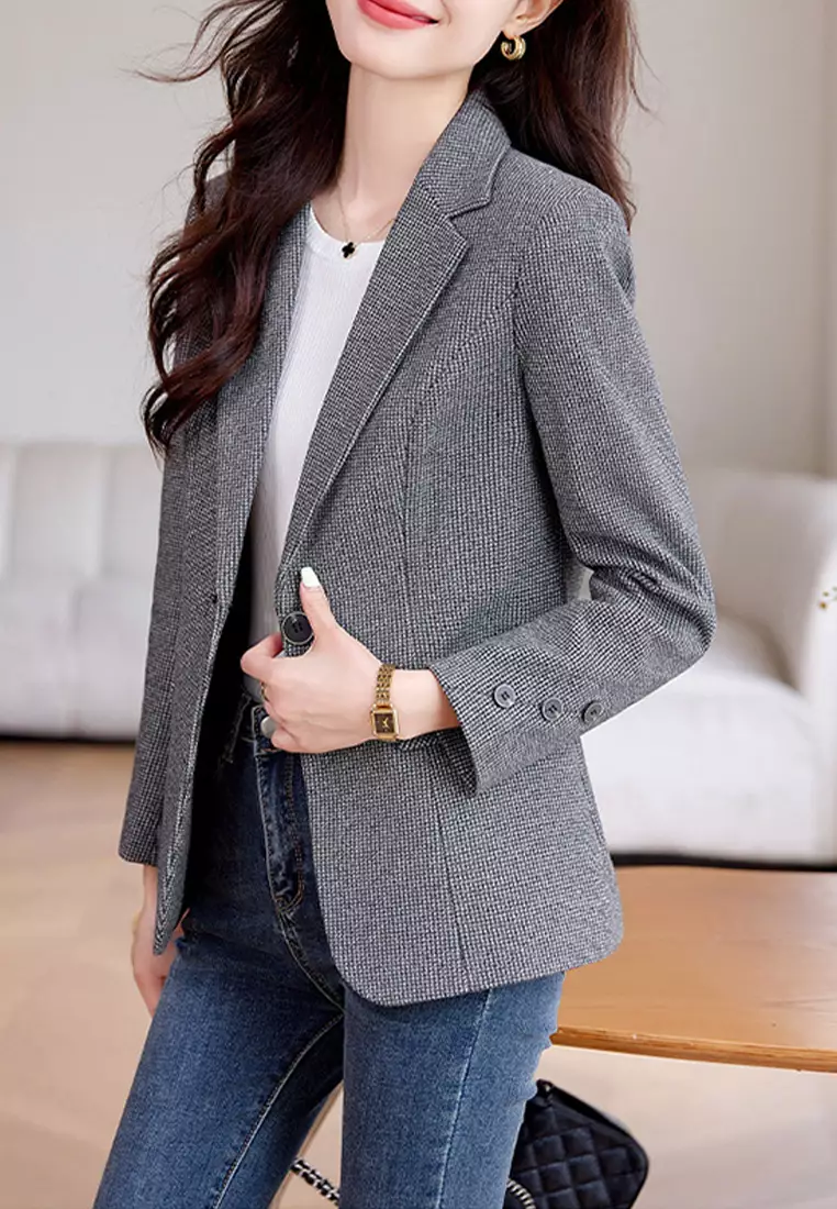 Fashionable Plaid Slim Cut Suit Jacket YGH-EH8886