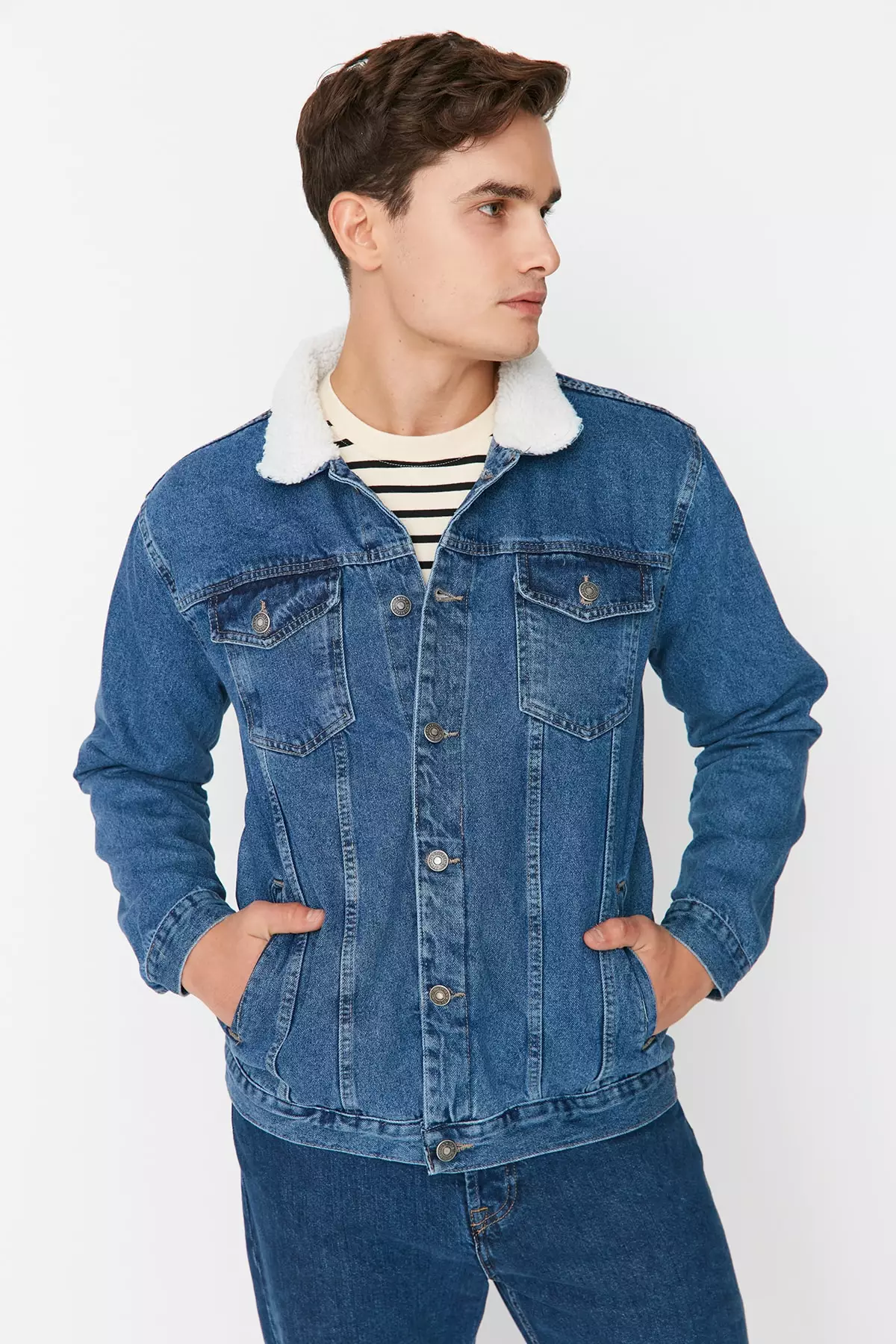 Shearling collar hot sale denim jacket