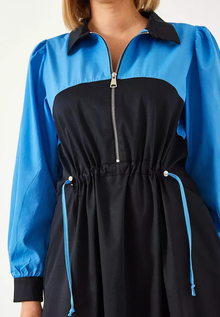 Women's Baby Neck Elastic Waist Long Flared Dress 8122 60351249