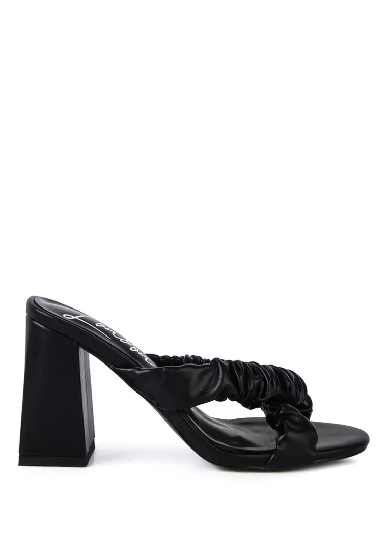 Discount on London Rag  shoes - SKU: Black Scrunchie Strap Block Sandals