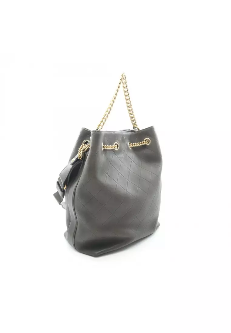 Pre-Loved Chanel matelasse 2WAY chain shoulder bag leather gray green gold hardware