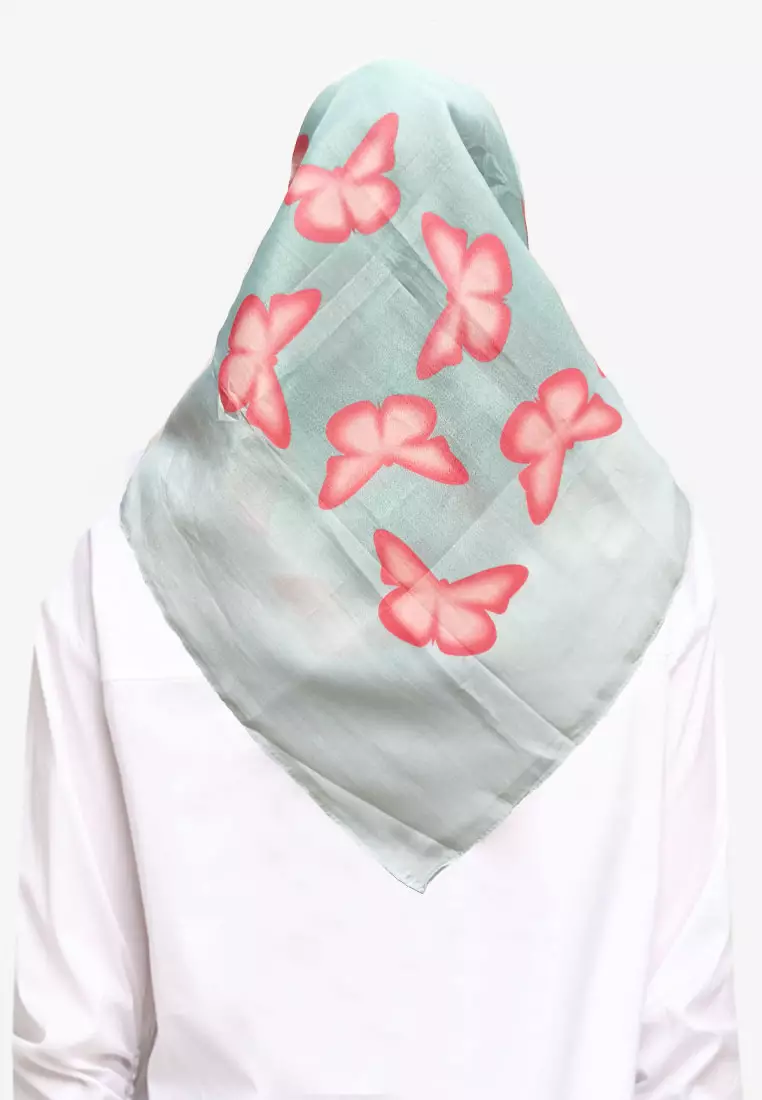 Hijab Segi Empat Wanita Kupu-Kupu Voal Square Scarf Wanita Aqua