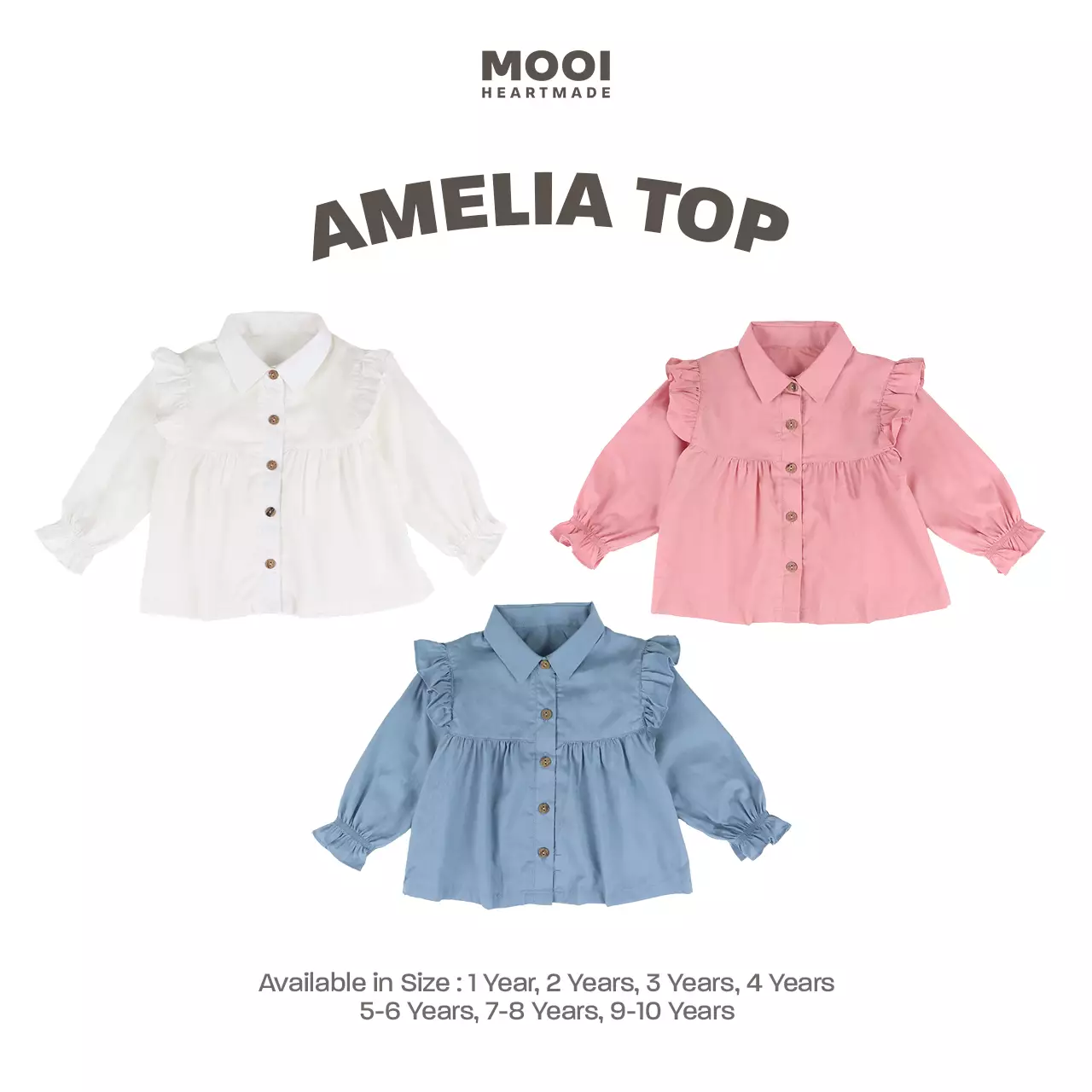 Mooi Atasan Anak Perempuan Amelia Top - Dusty Blue