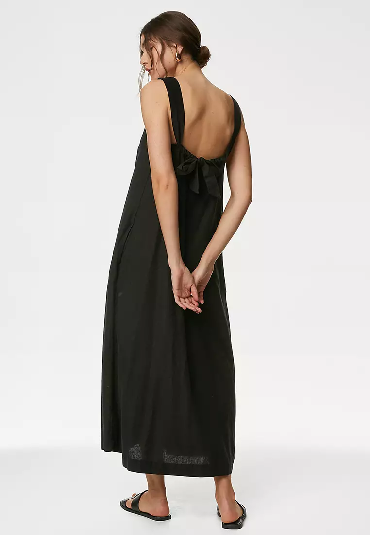 Jual Marks Spencer Linen Rich Square Neck Midaxi Dress Original