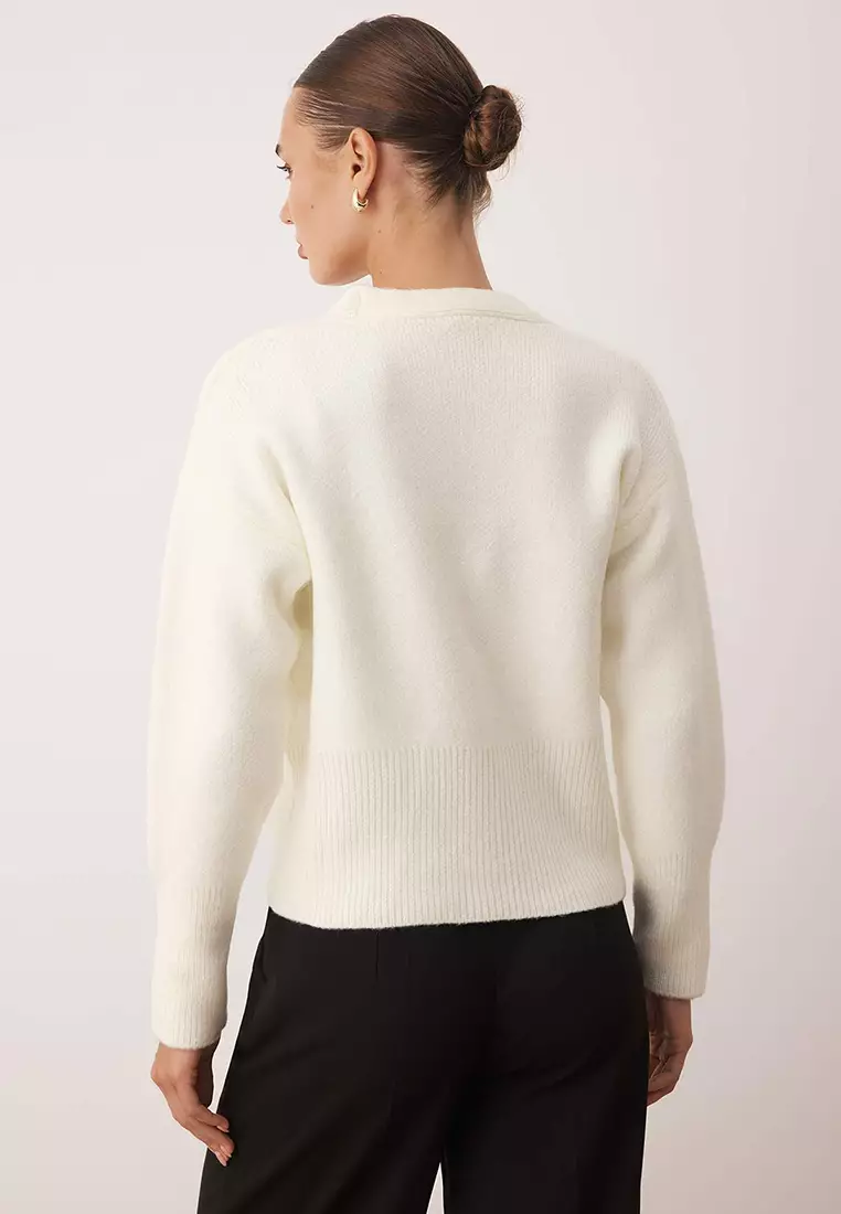 Ecru Soft Textured Button Detailed Knitwear Cardigan Twoaw26Hi00212