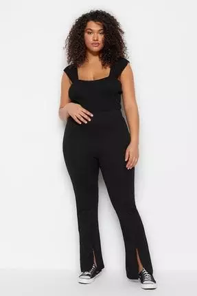Skinny Knitted High Waist Trousers With Zipper