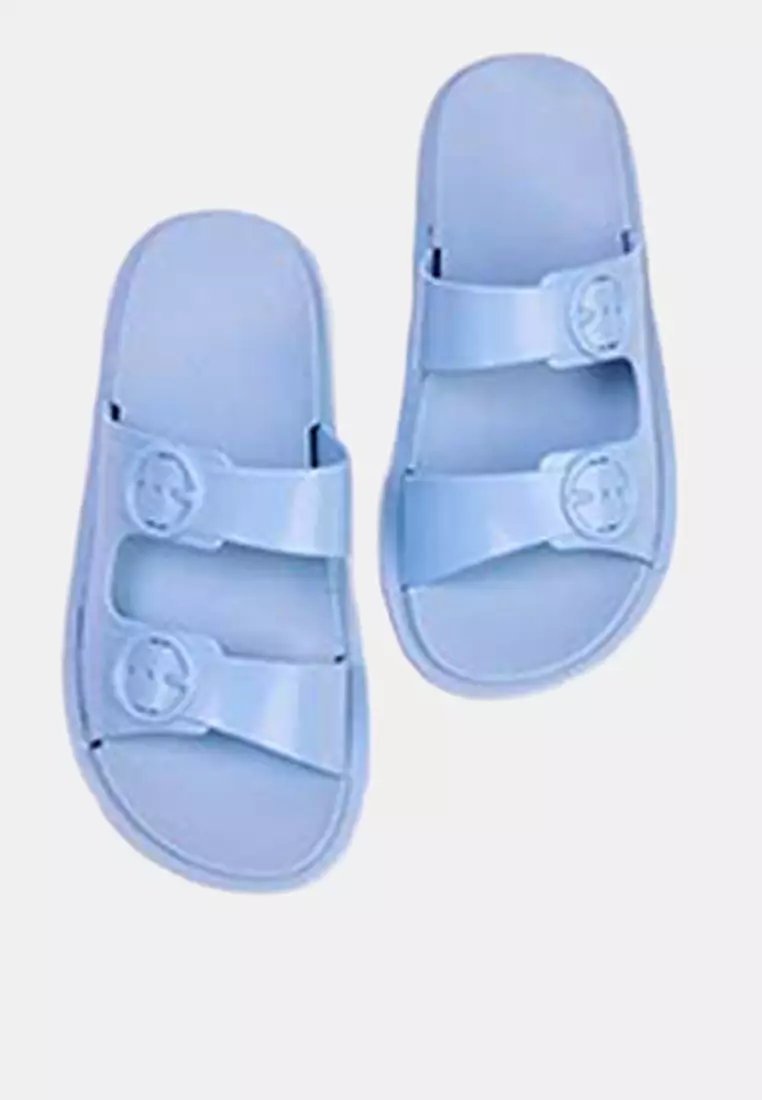 Baby Blue Double Striped Buckle Detailed Women's Slippers Takss25Te00060