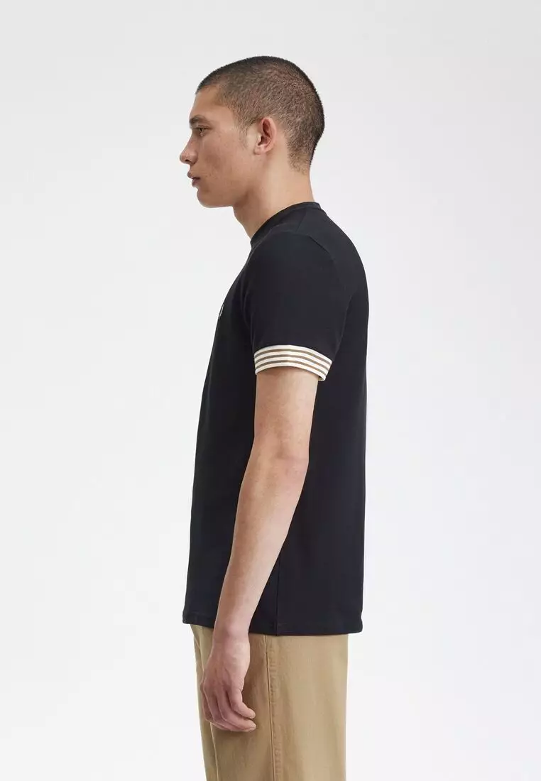 Fred Perry M7707 Striped Cuff T-Shirt (Black)