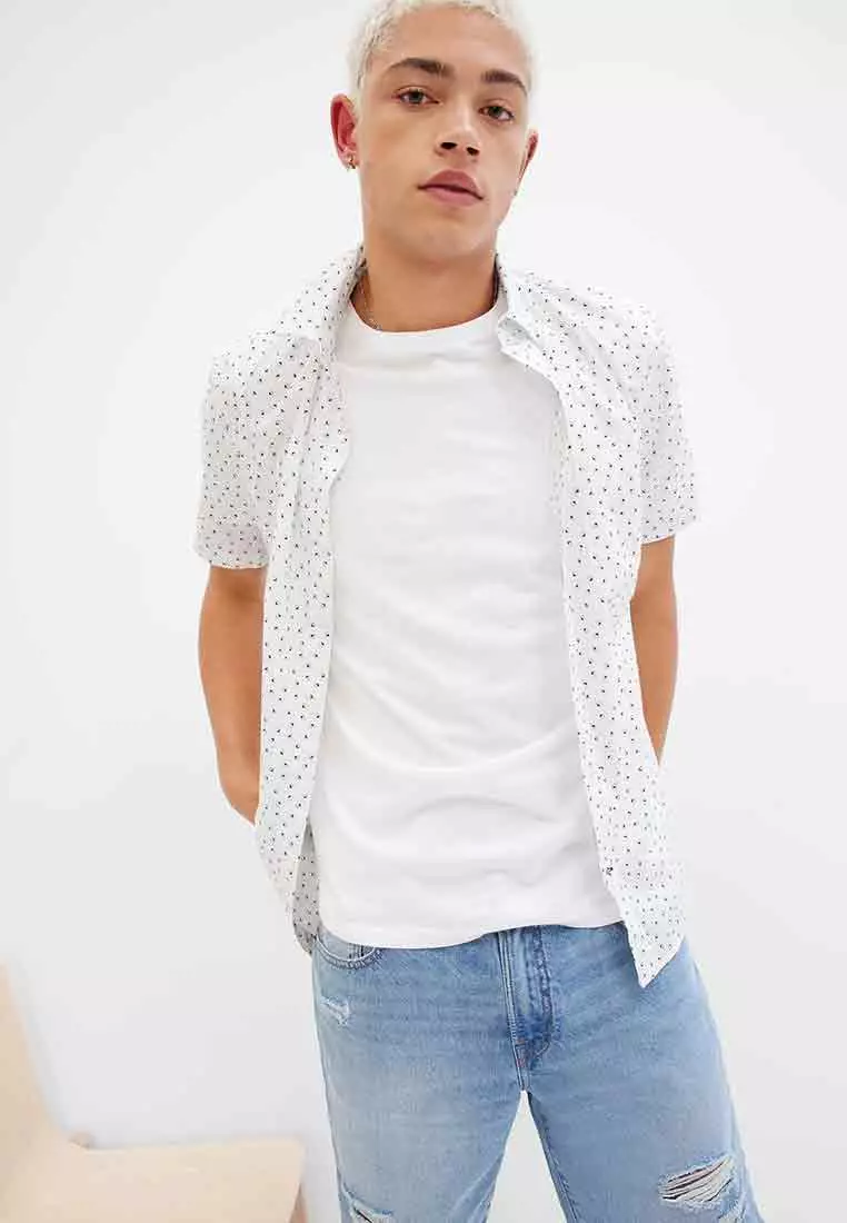 Stretch poplin slim fit shirt hollister hot sale