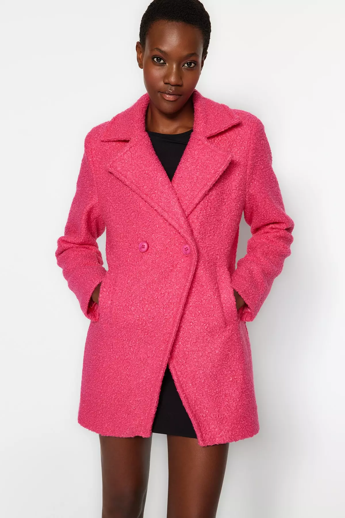 boucle pink coat