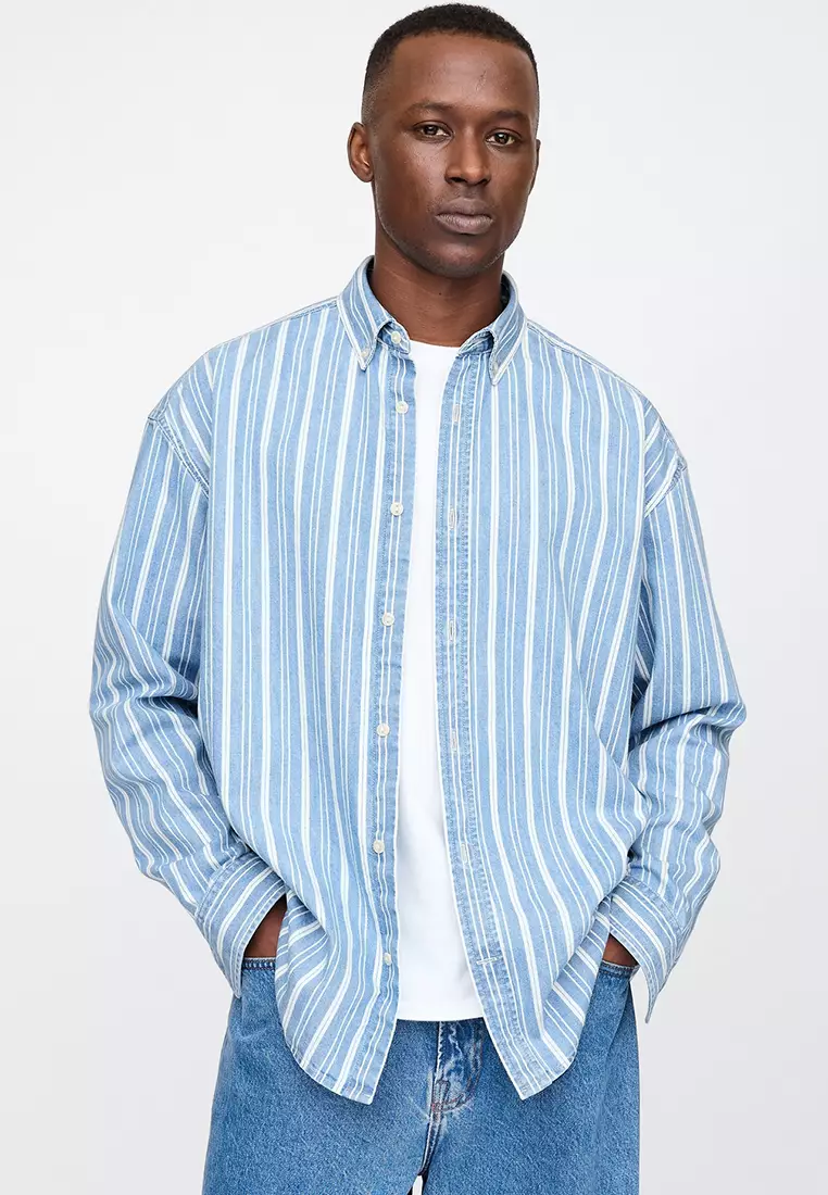 Buy GAP Denim Stripe Big Shirt 2025 Online | ZALORA