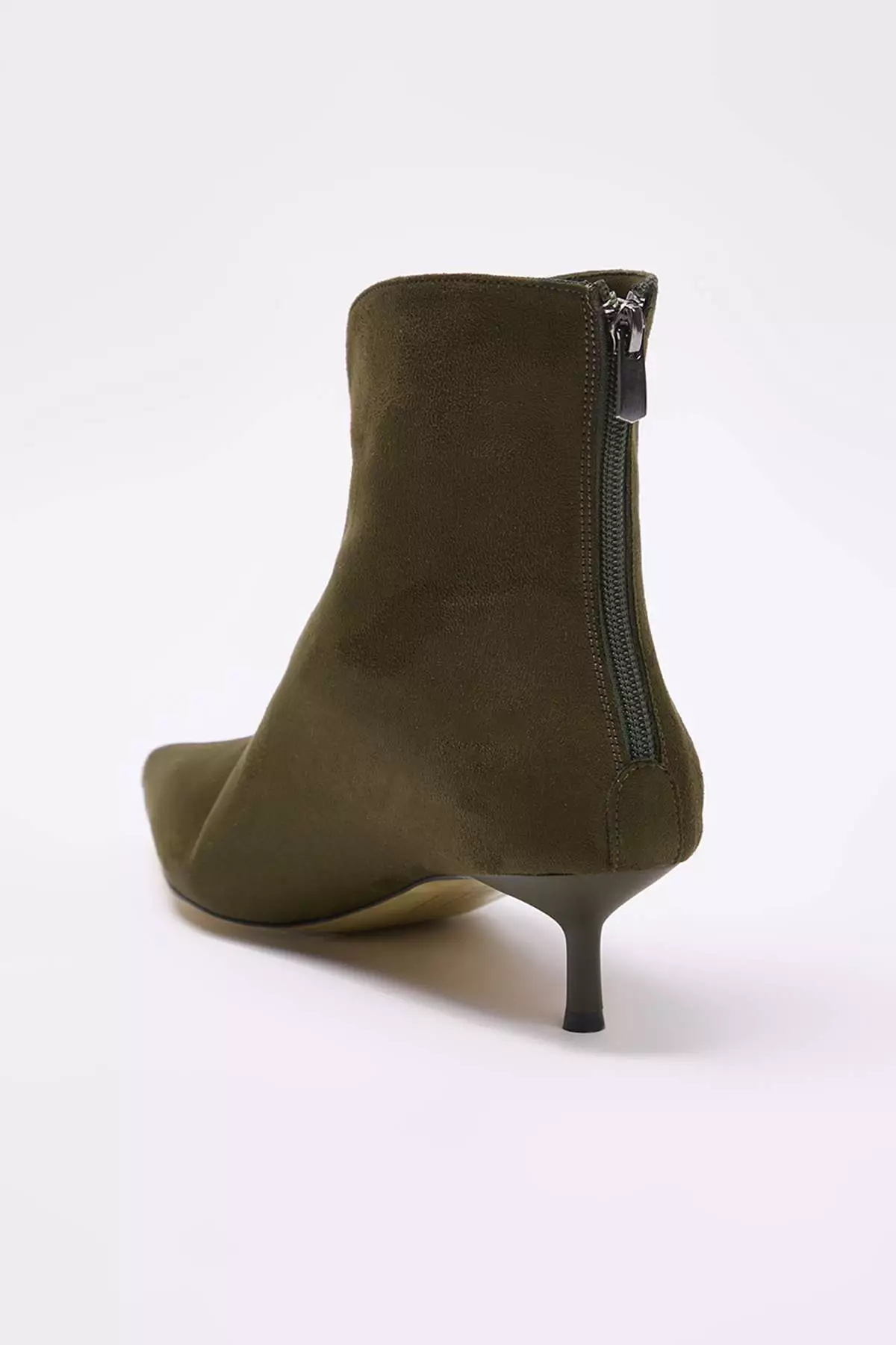 Khaki Suede Pointed Toe Women'S 4 Cm Kitten Thin Heeled Boots Takaw26Bo00087