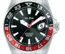 Jam Tangan Pria Alba Mechanical AU4073 AU4073X1  Strap Steinless Steel Silver Color Men Black Dial Automatic Series Watch Original Garansi Resmi