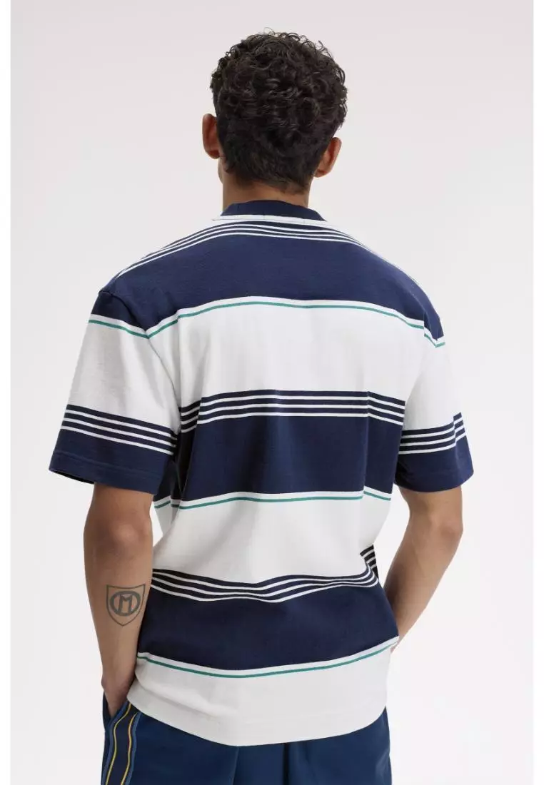 Fred Perry M2410 Heavyweight Striped T-Shirt (Tennis Blue)