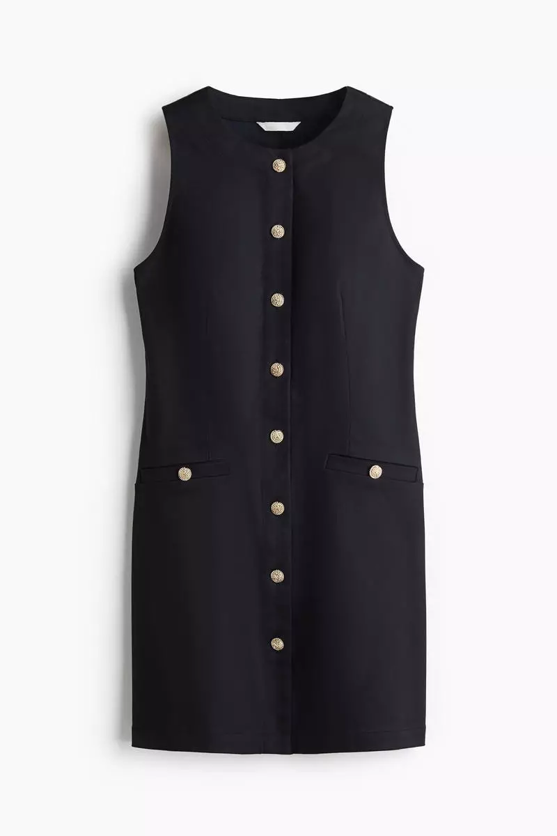 Button-front twill dress