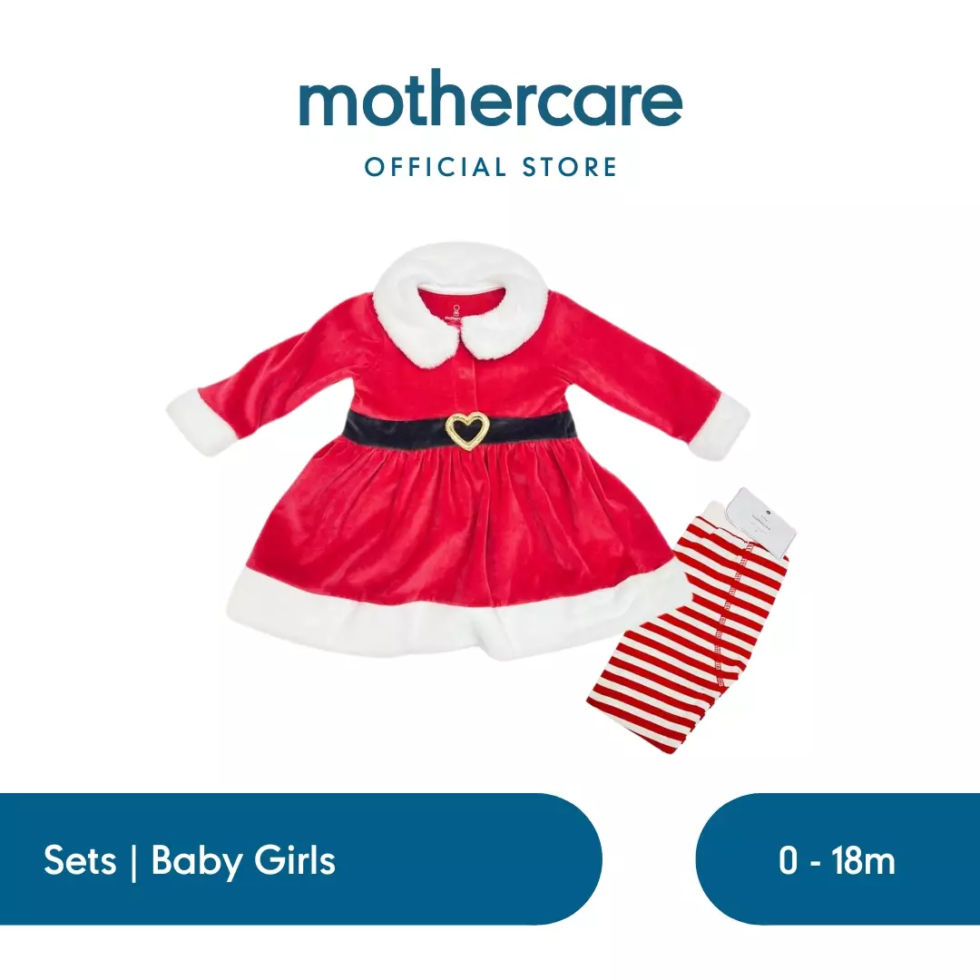 Mothercare Festive Santa Dress and Tights Set - Set Pakaian Bayi Perempuan (Merah)