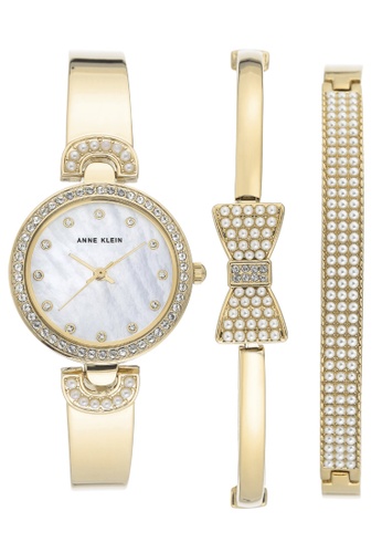 Anne Klein gold Anne Klein Women's Swarovski Crystal Accented Watch and Bangle Set - AK-3466GPST B8824AC041F67FGS_1