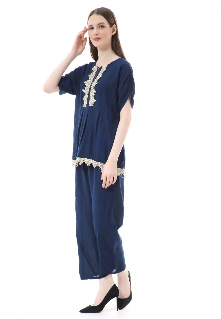 Zemira Piyama One Set Atasan Bawahan Wanita High Quality - Navy