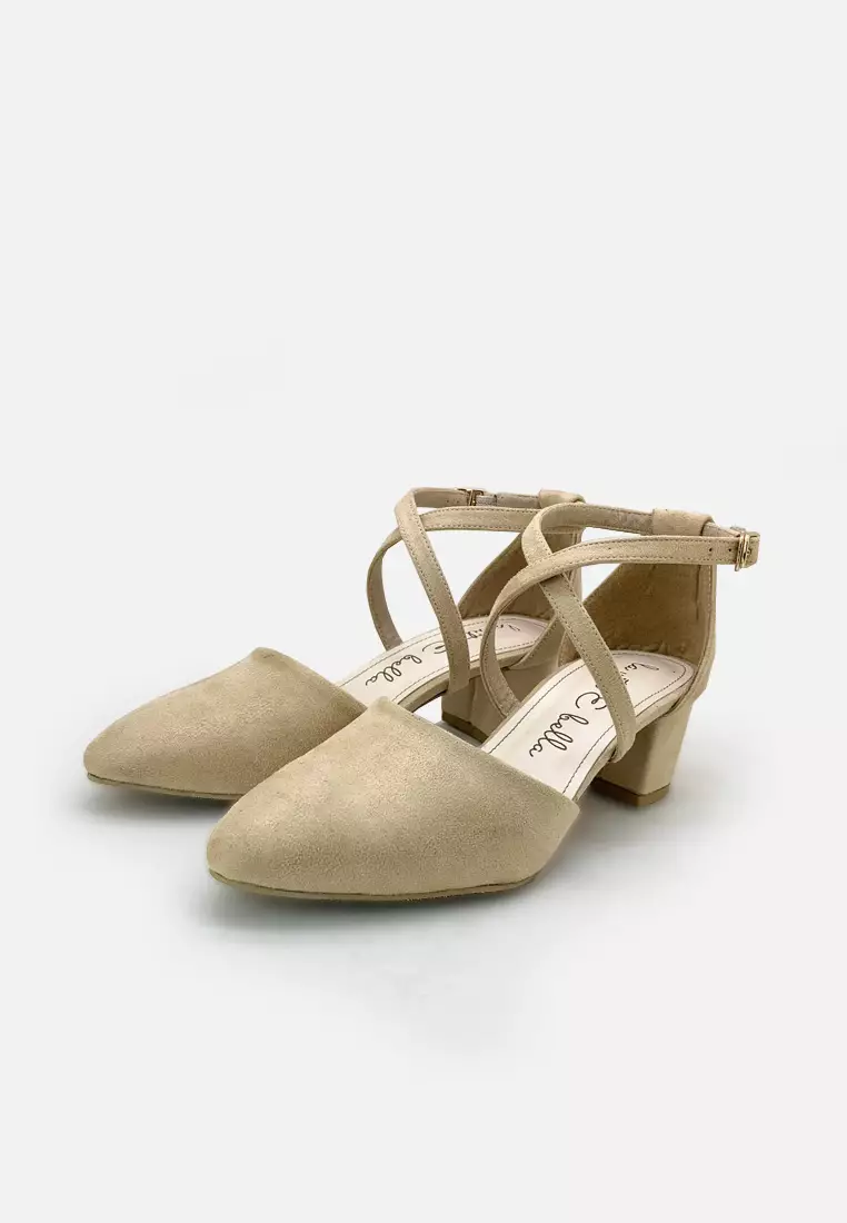 Ariana Pointed Toe Cross Sandal Block Heels