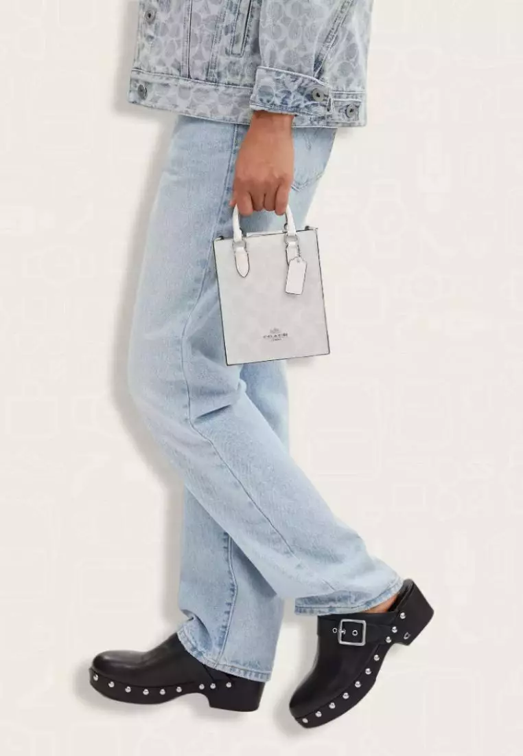 Coach Mini Tote In Signature Canvas Chalk Glacier White