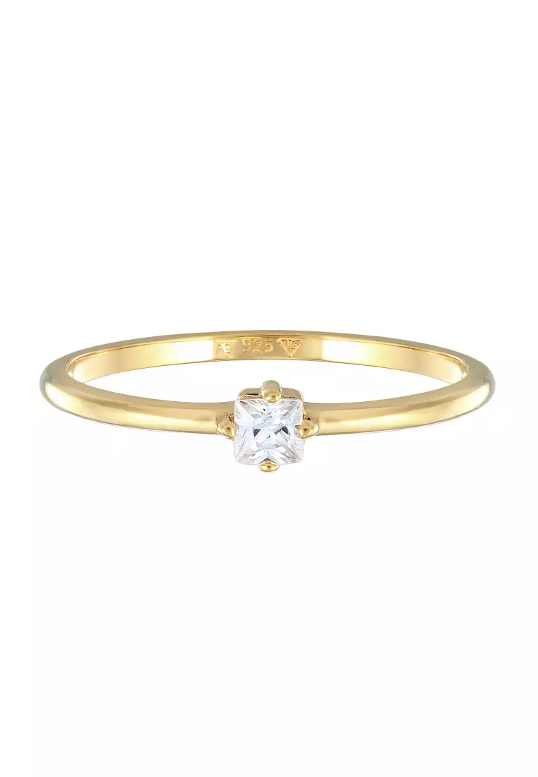 Cincin Perhiasan Perak 925 Wanita Solitaire Classic Zirconia Gold Plated