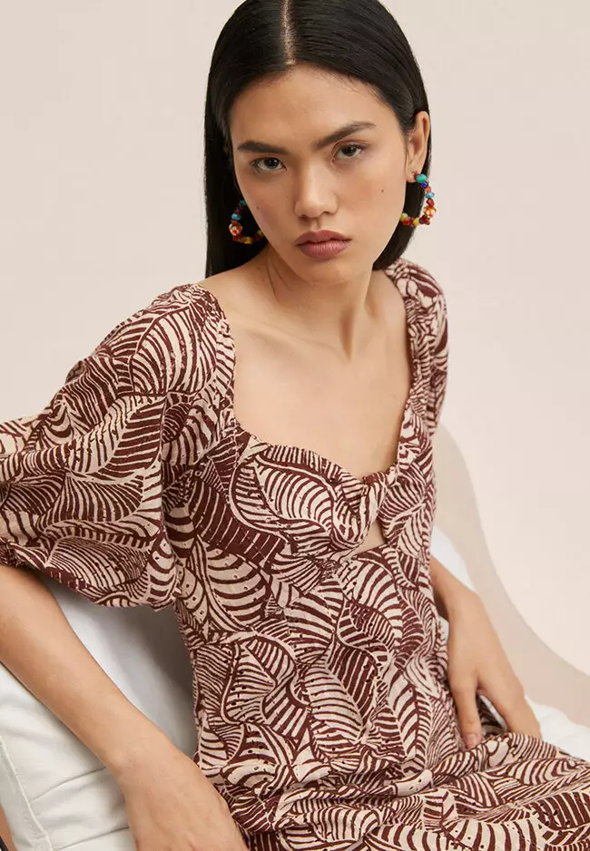 Printed Dress With Balloon Sleeves