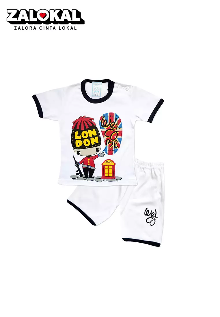 Skabe Pakaian Bayi Anak Laki Laki Baju Atasan Oblong lengan Pendek Motif London Setelan Celana Kaos All Size Baby Putih Untuk Usia 3 Bulan Hingga 4 Bulan 3175 Everyday