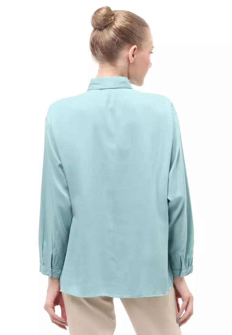 Dean Basic Shirt Lengan Panjang Atasan Wanita Front Button Opening Relaxed Fit - Tosca