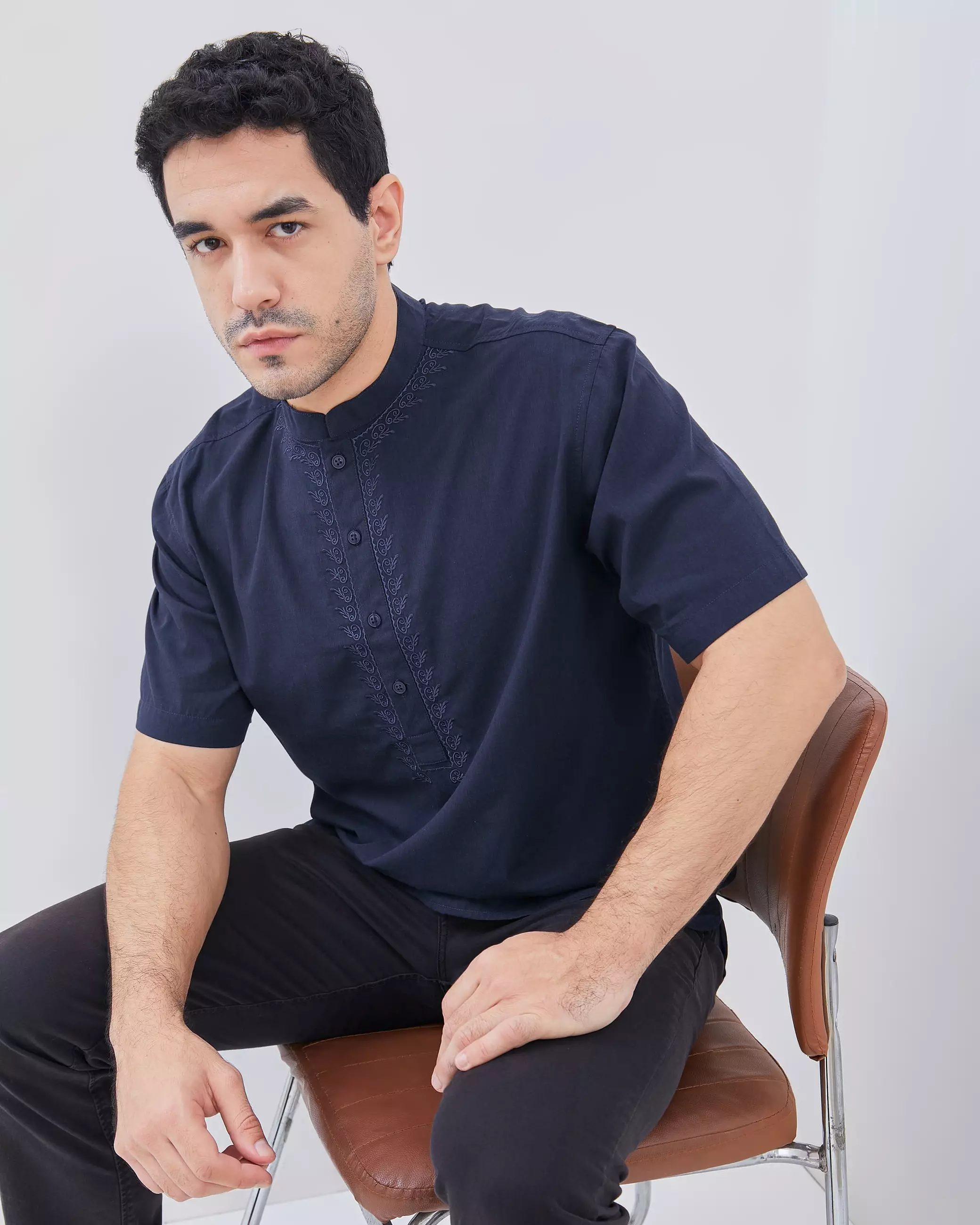 AMK Kemeja Koko Pria Lengan Pendek KK Tabaqah s/s Navy Blue