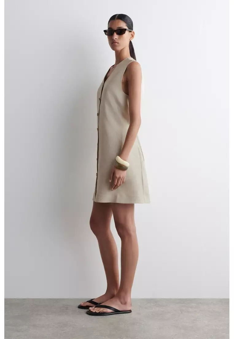 chinese dress ladies Aysha Buttoned Linen Mini Dress / Lemon | Meshki