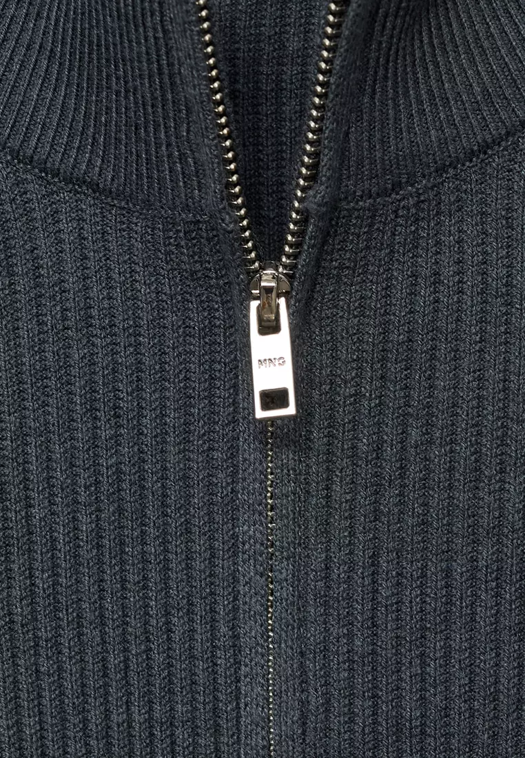 Ribbed Sweater With Zip Neck