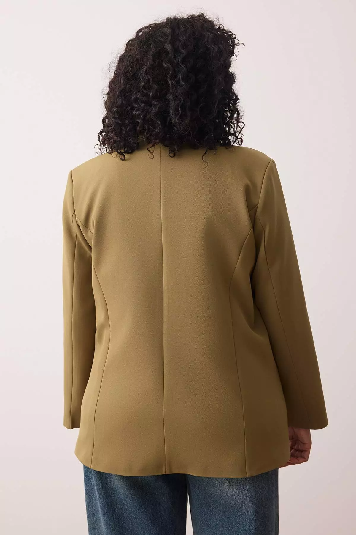 Khaki Oversize Lined Button Woven Plus Size Blazer Jacket Tbbaw26Ag00006