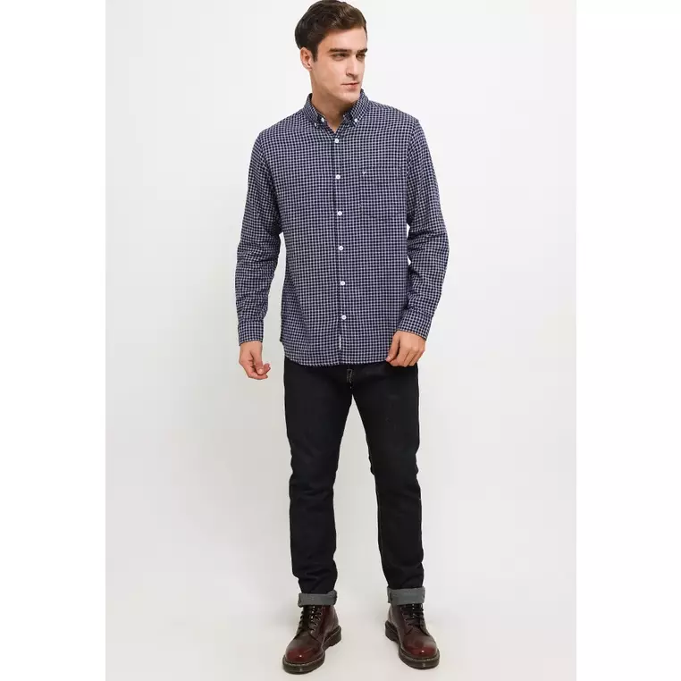 TRIPLE Kemeja Flanel Lengan Panjang Slim Fit (LS 457 NVY) - Navy
