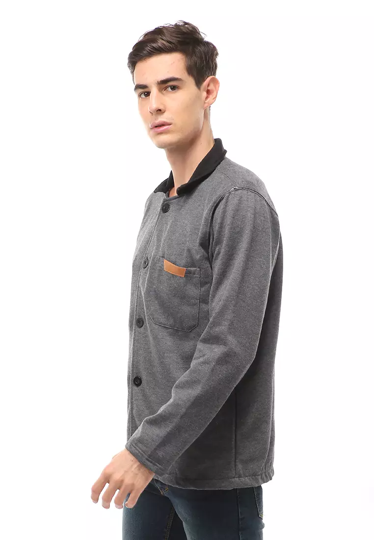 Woreq Atasan Formal Pria Outerwear Kemeja Blazer Lengan Panjang Material Fleece ORIGINAL - Dark Gray