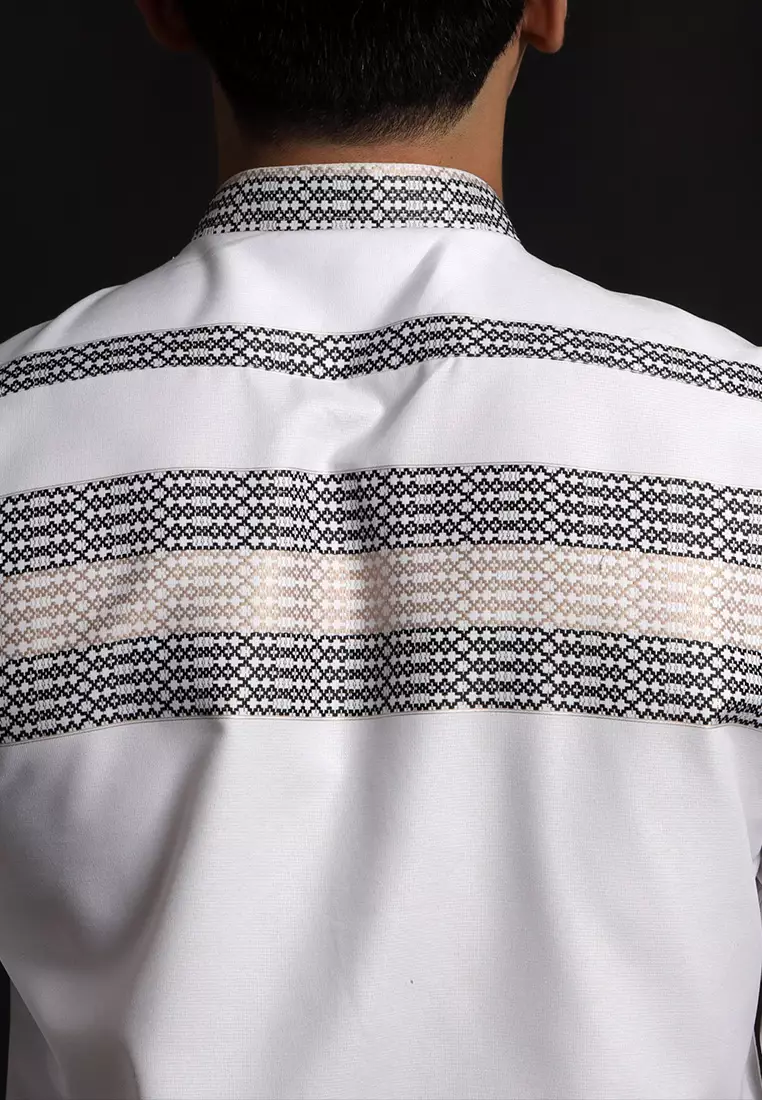 Casella Baju Koko Pria Lengan Panjang Horizontal Design | Koko Lengan Panjang Hadid 9905 White