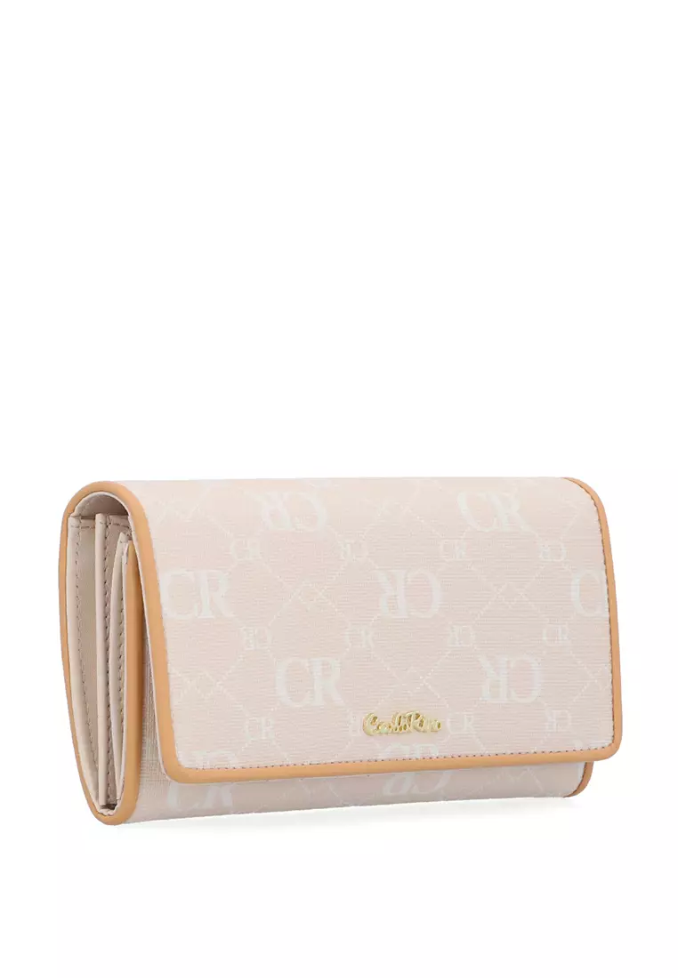CR Monogram in Cream 2-Fold Long Wallet - Beige