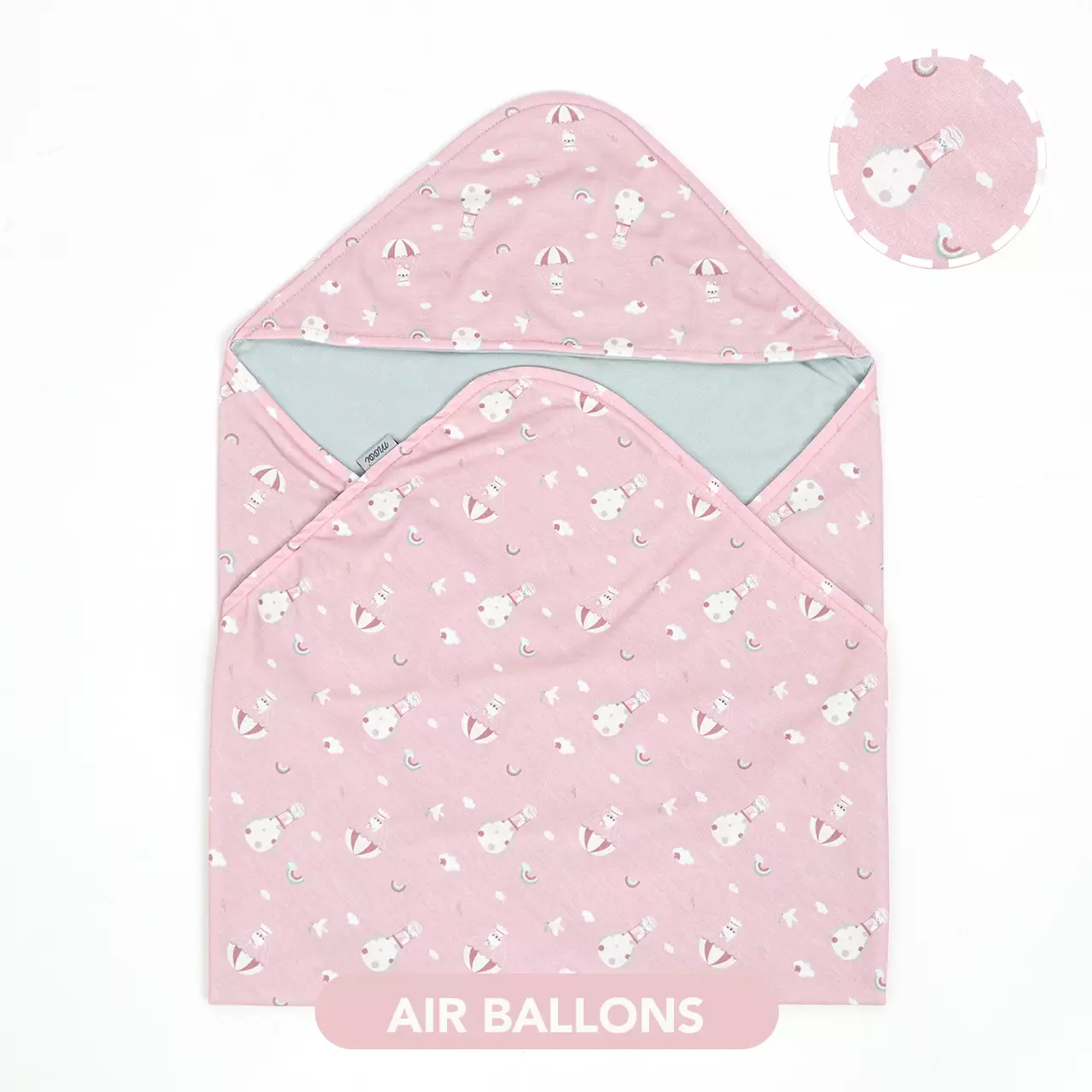 Mooi Hooded Cotton Blanket Selimut Topi Bayi - Air Ballons