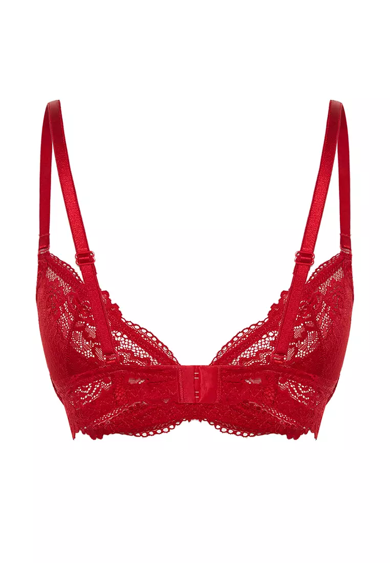 Burgundy Laced Rope Strap Demi Non-Padded Cupped Knitted Bra THMSS24SU00030