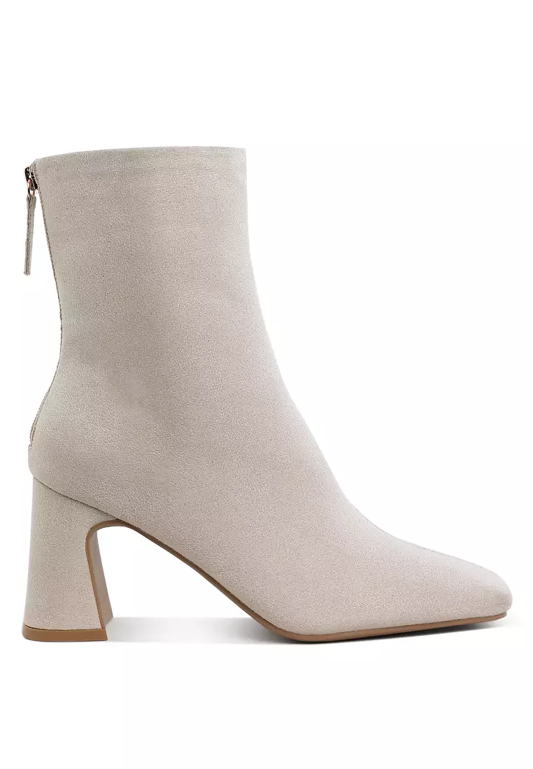 Discount on London Rag  shoes - SKU: Square Toe Microfiber Ankle Boots in Beige