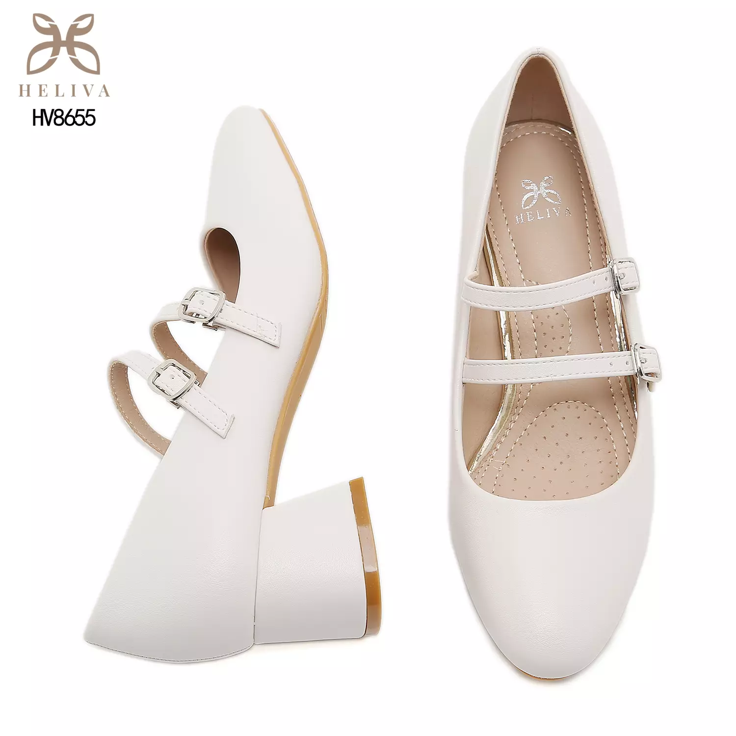  HELIVA ANVERA Mary Jane Heels Double Strap Sol 4.5cm HV8655  