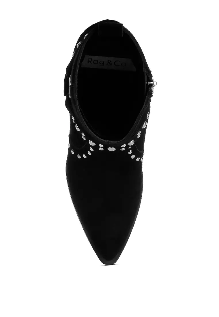 Studded Suede Ankle Boots in Black
