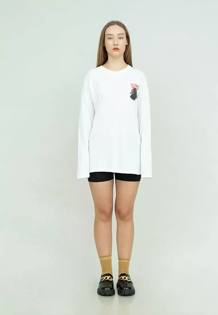 Kaos cotton combed lengan panjang wanita putih houseofcuff stars travel